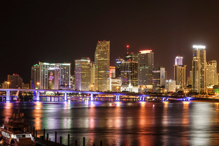 The Skyline of Miami Downtown at nightのeditorial素材