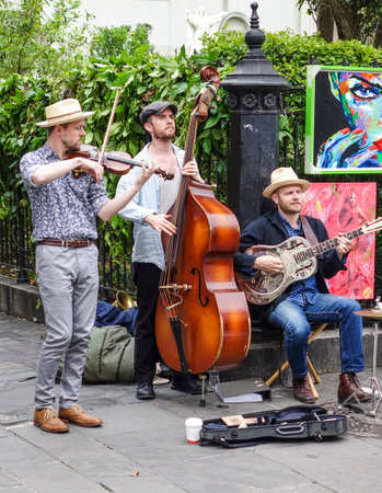 Typical street musicians for jazz music in New Orleans - NEW ORLEANS, LOUSIANA - APRIL 17, 2016のeditorial素材