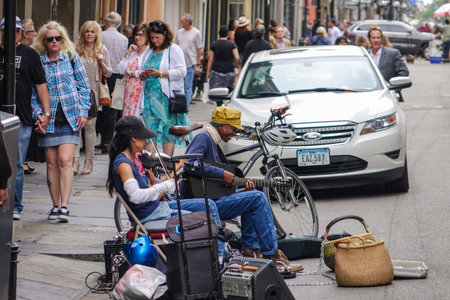 Typical street musicians for jazz music in New Orleans - NEW ORLEANS, LOUSIANA - APRIL 17, 2016のeditorial素材