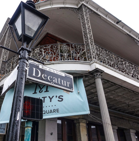Famous Decatur Street in New Orleans French Quarterのeditorial素材