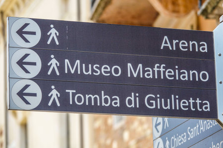 Direction signs in the historic city center of Verona