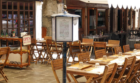 A street restaurant in the city center of Veniceのeditorial素材