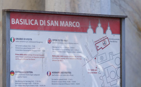 Street sign Basilica San Marco at St Marks Squareのeditorial素材