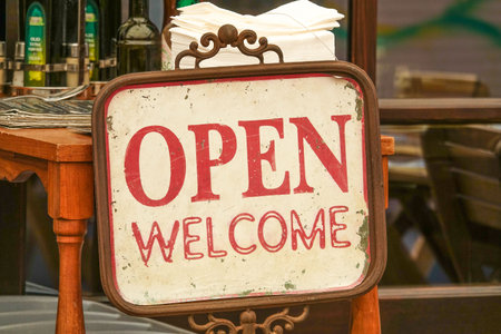 Open Welcome sign in Veniceのeditorial素材