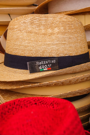 Fiorentino hats on sale at street market in Veronaのeditorial素材