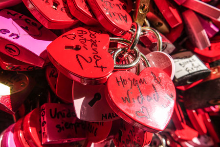 Locks attachted to the wall of Juliets house in Verona as a proof of loveのeditorial素材