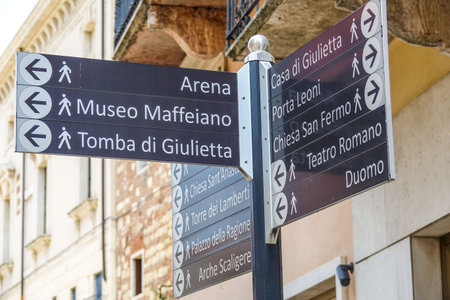 Direction signs in the historic city center of Veronaのeditorial素材