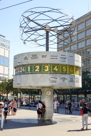 Famous World clock at Alexanderplatz square - tourist attraction - BERLIN / GERMANY - AUGUST 31, 2016のeditorial素材