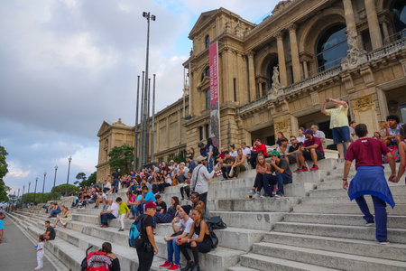 The stairs at National Palace - Palau Nacional in Barcelona Placa de Espanyaのeditorial素材