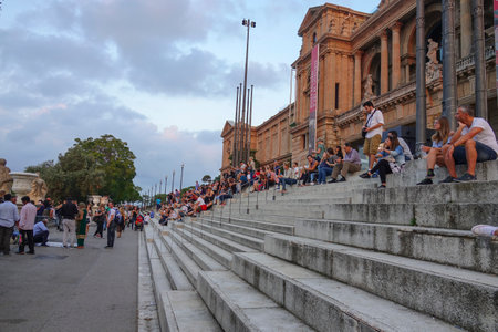 The stairs at National Palace - Palau Nacional in Barcelona Placa de Espanyaのeditorial素材