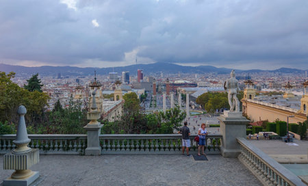 Amazing view over Barcelona from National Palace - Palau Nacionalのeditorial素材