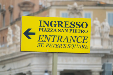 Direction sign to the Entrance of St Peters Square and St Peter s Basilica in Rome - ROME, ITALY - NOVEMBER 5, 2016のeditorial素材