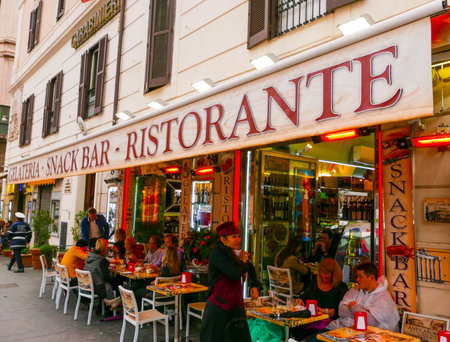 ROME / ITALY - NOVEMBER 6, 2016 - Ice Cream seller and Restaurant in the city of Romeのeditorial素材