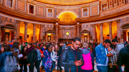 ROME / ITALY - NOVEMBER 6, 2016 - A big tourist attraction in Rome - The Pantheonのeditorial素材