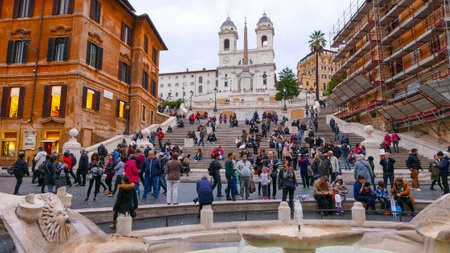 ROME / ITALY - NOVEMBER 6, 2016 - The Spanish Square in Rome with the fanmous landmark of Spanish Stepsのeditorial素材