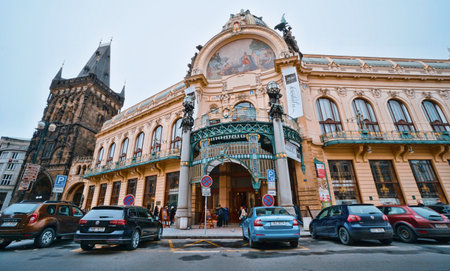 Impressive Munipcipal Building in Prague - PRAGUE / CZECH REPUBLIC - MARCH 20, 2017のeditorial素材