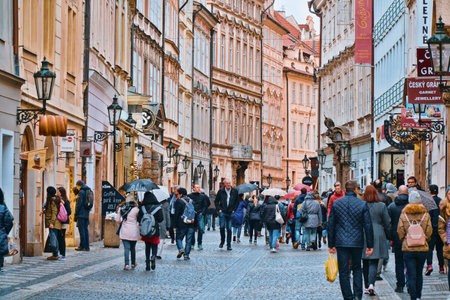 Pedestrian zone in the historic city center of Prague Old Town - PRAGUE / CZECH REPUBLIC - MARCH 20, 2017のeditorial素材
