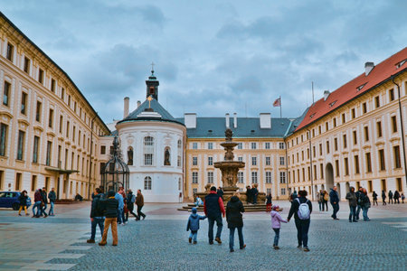 Beautiful Square at Prague Castle - PRAGUE / CZECH REPUBLIC - MARCH 20, 2017のeditorial素材
