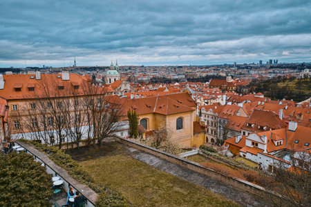 Wonderful aerial view over the city of Prague from Prague castle - PRAGUE / CZECH REPUBLIC - MARCH 20, 2017のeditorial素材