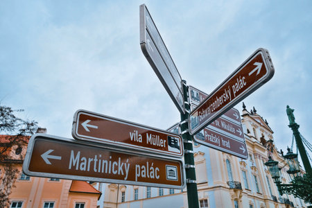 Direction signs at Prague Castle - PRAGUE / CZECH REPUBLIC - MARCH 20, 2017