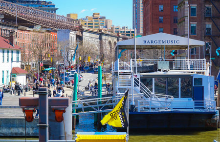 Pier One in Brooklyn - a busy place near Brooklyn Bridge- MANHATTAN / NEW YORK - APRIL 1, 2017のeditorial素材