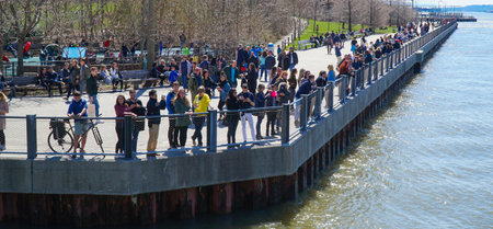 Pier One in Brooklyn - a busy place with a view- MANHATTAN / NEW YORK - APRIL 1, 2017のeditorial素材