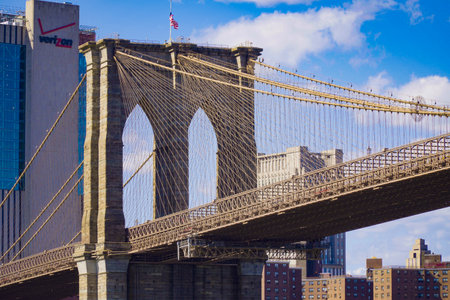 Brooklyn Bridge New York - a famous landmark- MANHATTAN / NEW YORK - APRIL 1, 2017のeditorial素材