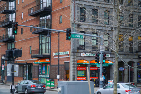 Typical Street view in North Boston - BOSTON , MASSACHUSETTS - APRIL 3, 2017のeditorial素材