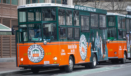 Old Town sightseeing Trolley in Boston - BOSTON , MASSACHUSETTS - APRIL 3, 2017のeditorial素材