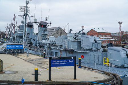 Battleship at Charlestown Navy Yard - BOSTON , MASSACHUSETTS - APRIL 3, 2017のeditorial素材