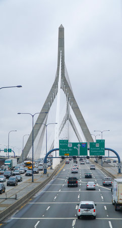 Leonard P. Zakim Bunker Hill Bridge in Boston - BOSTON , MASSACHUSETTS - APRIL 3, 2017のeditorial素材