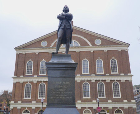 Samuel Adams statue in front of Faneuil Hall in Boston - BOSTON , MASSACHUSETTS - APRIL 3, 2017のeditorial素材