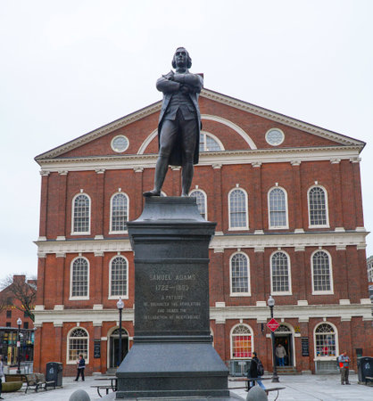 Statue of Sam Adams in Boston Downtown - BOSTON , MASSACHUSETTS - APRIL 3, 2017のeditorial素材
