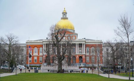 Massachusetts State House in Boston - BOSTON , MASSACHUSETTS - APRIL 3, 2017のeditorial素材