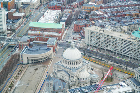 Aerial view of Boston with Christian Science Church - BOSTON , MASSACHUSETTS - APRIL 3, 2017のeditorial素材