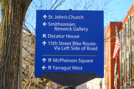 Direction signs in Washington DC - WASHINGTON DC - COLUMBIA - APRIL 7, 2017のeditorial素材