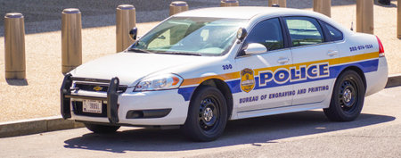 Police Car at the Bureau of Engraving and Printing - WASHINGTON DC - COLUMBIA - APRIL 7, 2017のeditorial素材