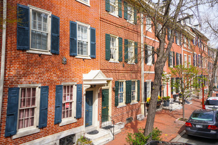 Street view in the historic district of Philadelphia - PHILADELPHIA - PENNSYLVANIA - APRIL 6, 2017