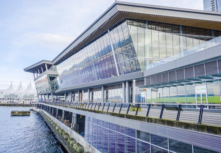 Burrard Landing and Vancouver Convention Center at the harbour - VANCOUVER - CANADA - APRIL 12, 2017のeditorial素材