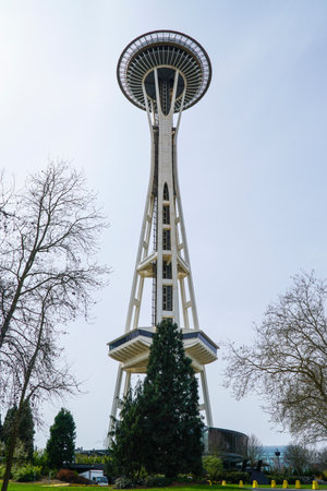 Space Needle - most famous icon of Seattle - SEATTLE / WASHINGTON - APRIL 11, 2017のeditorial素材
