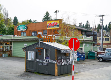 Beautiful hut in Seattle - Burrito street sale - SEATTLE / WASHINGTON - APRIL 11, 2017のeditorial素材