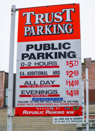 Parking Lot in Seattle Downtown - SEATTLE / WASHINGTON - APRIL 11, 2017のeditorial素材