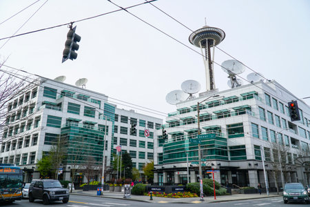 Famous Komo Plaza in Seattle - the building of Greys Anatomy - SEATTLE / WASHINGTON - APRIL 11, 2017のeditorial素材