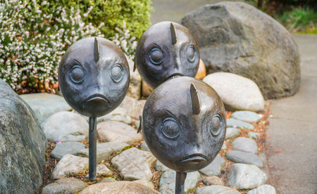 Bronze sculpture at Seattle Center - modern art - SEATTLE / WASHINGTON - APRIL 11, 2017のeditorial素材