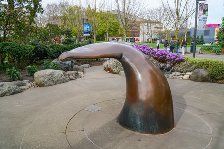 Bronze sculpture at Seattle Center - modern art - SEATTLE / WASHINGTON - APRIL 11, 2017のeditorial素材