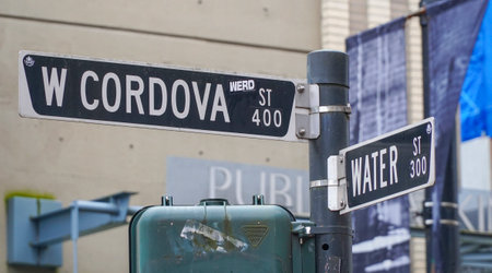Cordova street in Vancouver - VANCOUVER - CANADA - APRIL 12, 2017