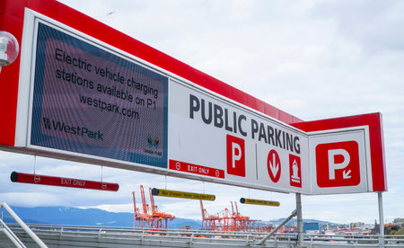 Public Parking at Canada Place in Vancouver - VANCOUVER - CANADA - APRIL 12, 2017のeditorial素材