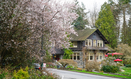 Beautiful wooden house at Stanley Park in Vancouver - VANCOUVER - CANADA - APRIL 12, 2017のeditorial素材