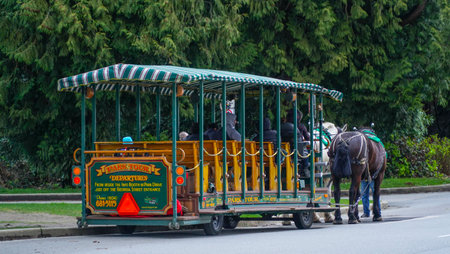 Horse drawn trolley at Stanley Park Vancouver - VANCOUVER - CANADA - APRIL 12, 2017