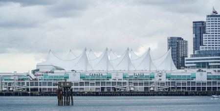 Canada Place Vancouver - view from Stanley Park - VANCOUVER - CANADA - APRIL 12, 2017のeditorial素材